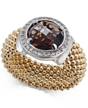 image of Smoky Quartz (2-1/8 ct. t.w.) and Diamond (1/5 ct. t.w.) Popcorn Band Ring in 14k Gold-Plated Sterling Silver