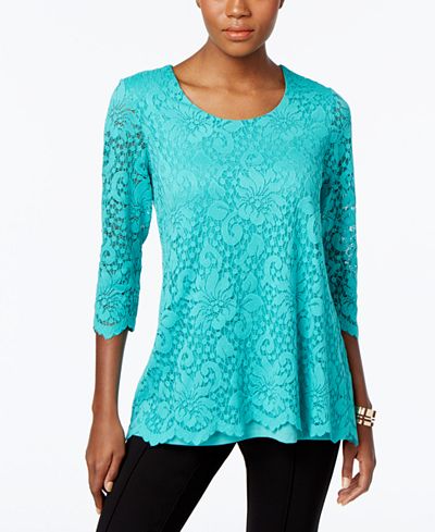 JM Collection Lace Three-Quarter-Sleeve Top, Only at Macy's