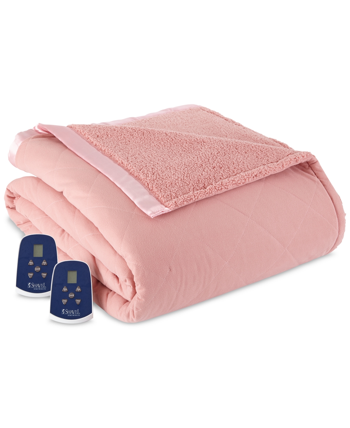 Shavel Reversible Micro Flannel To Sherpa Full Electric Blanket Bedding In Frosted Rose