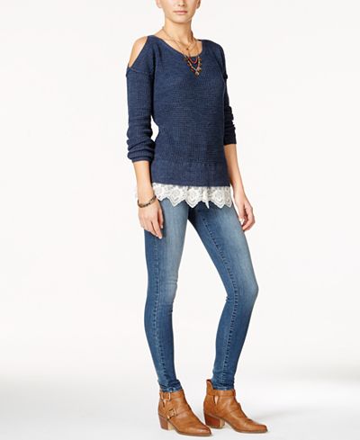 American Rag Cold-Shoulder Sweater & Super-Skinny Jeans, Only at Macy's