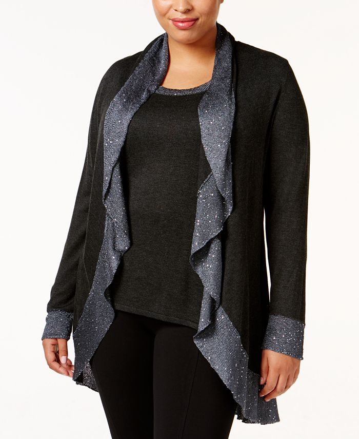 Belldini Plus Size Sequined Cardigan Twin Set Reviews Sweaters Plus Sizes Macy S