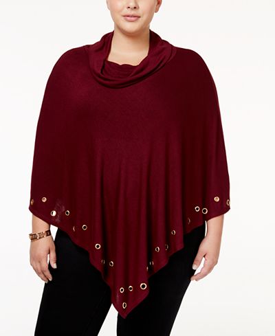 Belldini Plus Size Embellished Cowl-Neck Poncho
