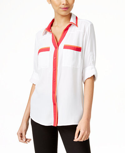 NY Collection Colorblocked Utility Blouse