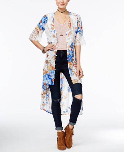 American Rag Printed Crochet-Trim High-Low Kimono, Only at Macy's