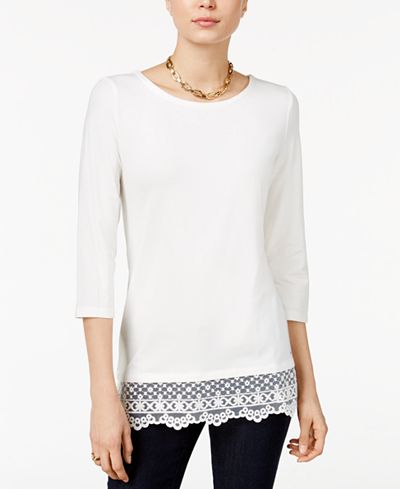Tommy Hilfiger Lace-Hem Top, Only at Macy's