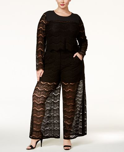 Standards and Practices Trendy Plus Size Lace Top & Palazzo Pants
