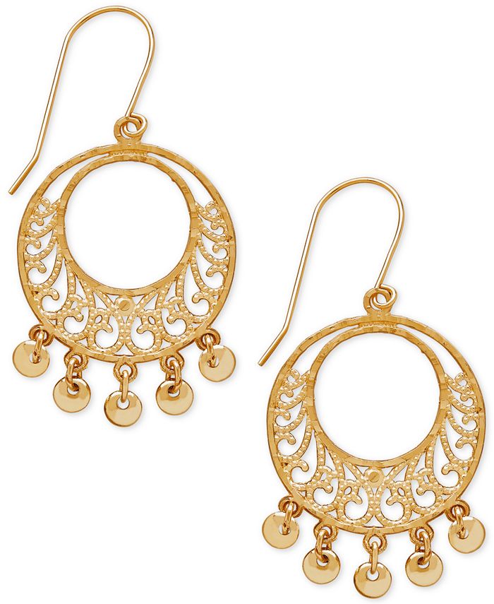 Italian Gold Filigree Dangle Gypsy Hoop Earrings in 10k Gold - Macy's
