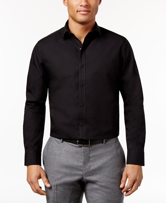 Bar III - Men's Interchangeable Collar Fitted Black Night Sky Print Dress Shirt, Only at Macy's