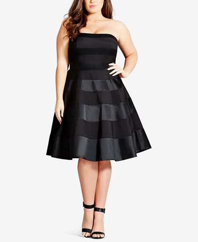 City Chic Trendy Plus Size Satin-Stripe Party Dress