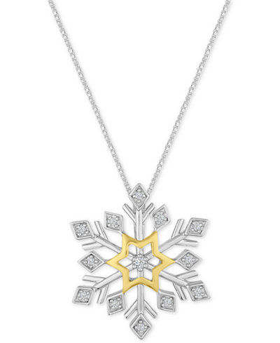 Diamond Snowflake Pendant Necklace (1/10 ct. t.w.) in Sterling Silver and 14k Gold