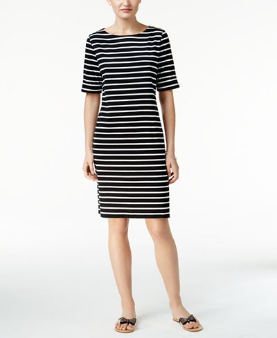 Karen Scott Petite Cotton Striped T Shirt  Dress  Only At 