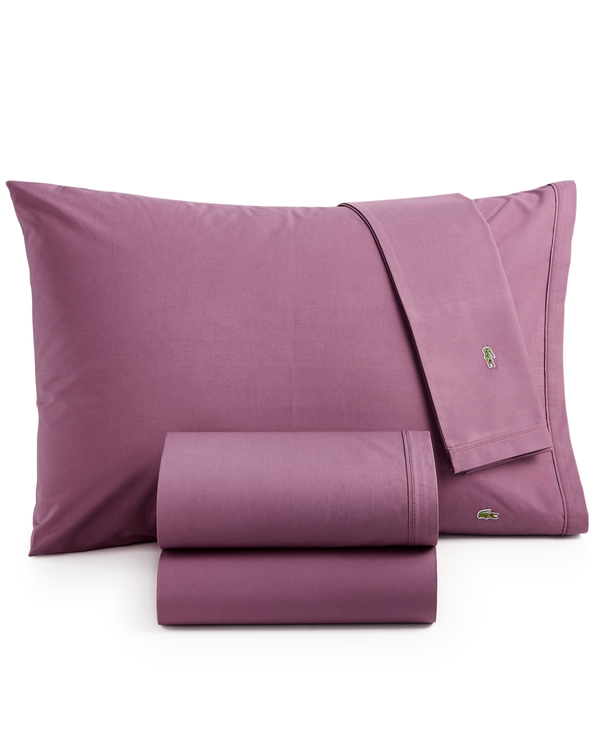 Lacoste Home Solid Cotton Percale Sheet Set, Twin Xl In Plum