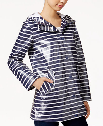 BCBGeneration Hooded Water-Resistant Striped Raincoat