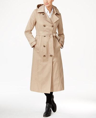 Anne Klein Hooded Water-Resistant Long Trench Coat - Coats - Women - Macy's