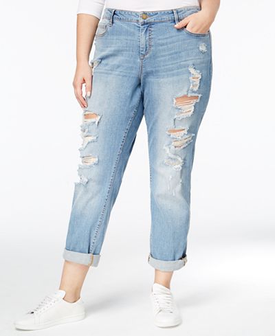 RACHEL Rachel Roy Curvy Trendy Plus Size Brit Wash Ripped Girlfriend Jeans
