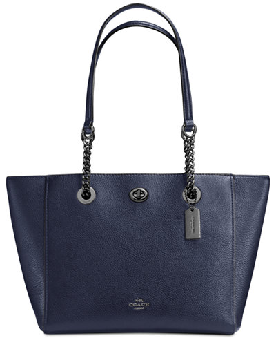 COACH Turnlock Chain Tote 27 in Polished Pebble Leather