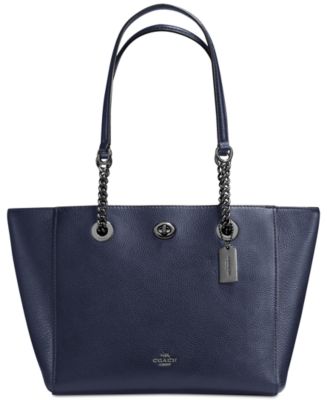 coach pebble leather turnlock chain tote