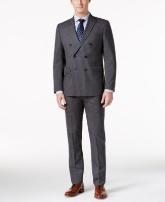 Michael Kors Men's Classic-Fit Double-Breasted Gray/Blue Pinstripe Suit ...