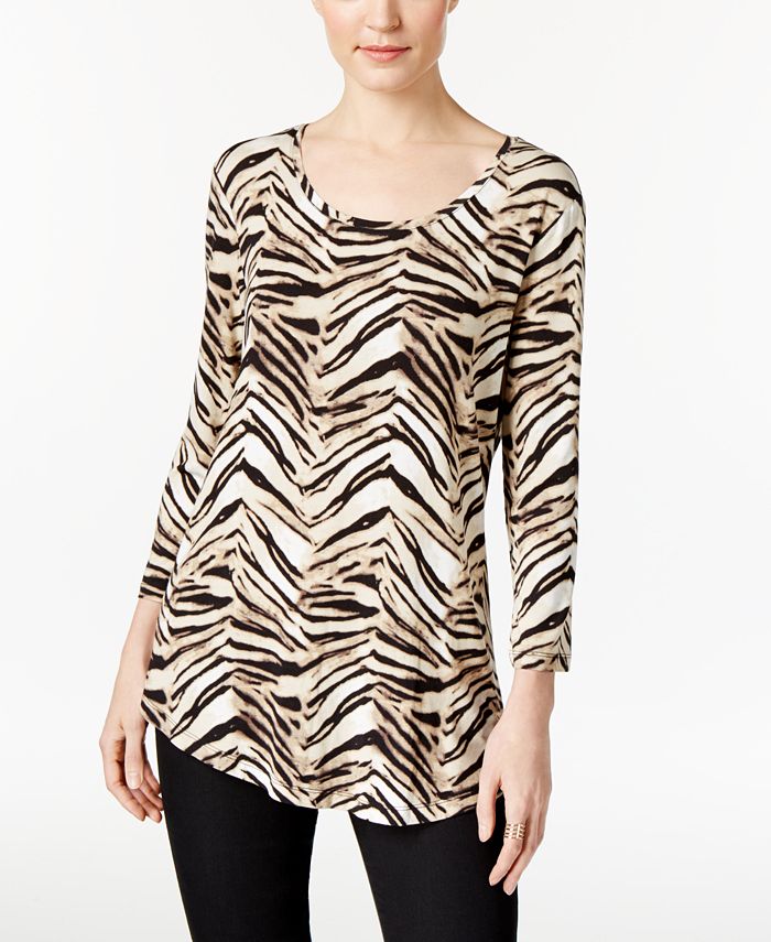 JM Collection Petite 3/4-Sleeve Printed Top, Created for Macy's - Macy's