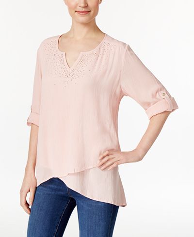JM Collection Embellished Asymmetrical Top, Only at Macy's