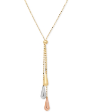 image of Tri-Gold Lariat Necklace in 14k Gold, White Gold and Rose Gold
