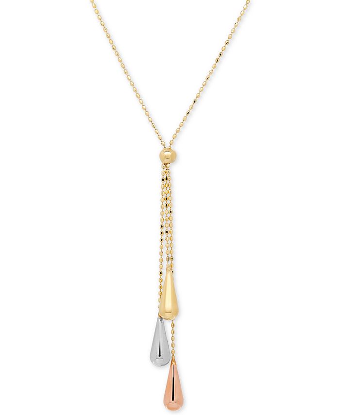 Italian Gold - Tri-Gold Lariat Necklace in 14k Gold, White Gold and Rose Gold