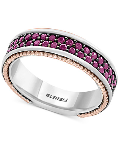 EFFY® Men's Ruby Band (1-1/2 ct. t.w.) in Sterling Silver, 18k Rose Gold and Black Rhodium-Plate