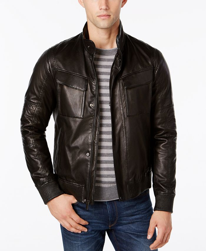 Michael Kors Men's Perforated Leather Bomber Jacket - Macy's