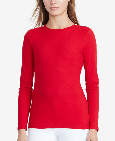 Lauren Ralph Lauren Button-Shoulder Long-Sleeve Shirt