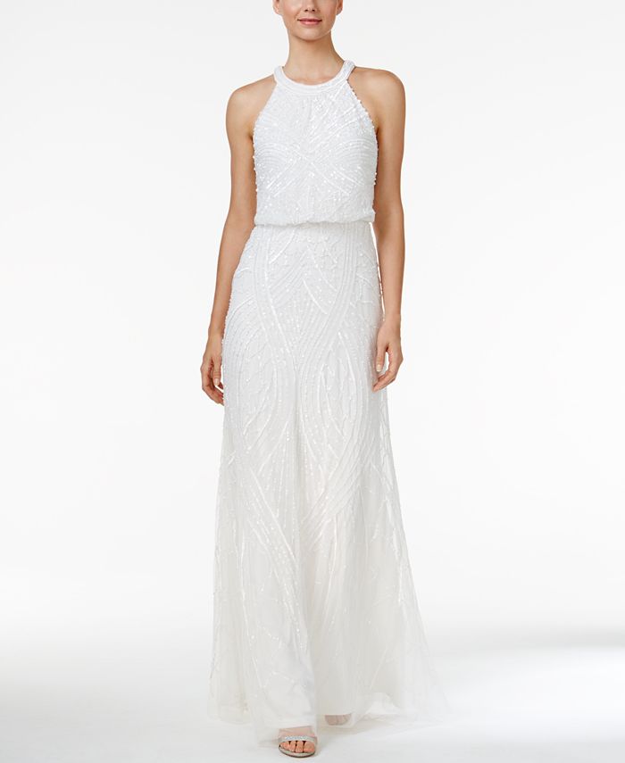 Adrianna Papell Sequined Blouson Halter Gown - Macy's