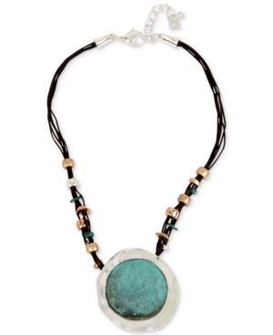 image of Robert Lee Morris Soho Tri-Tone Black Leather Sculptural Pendant Necklace