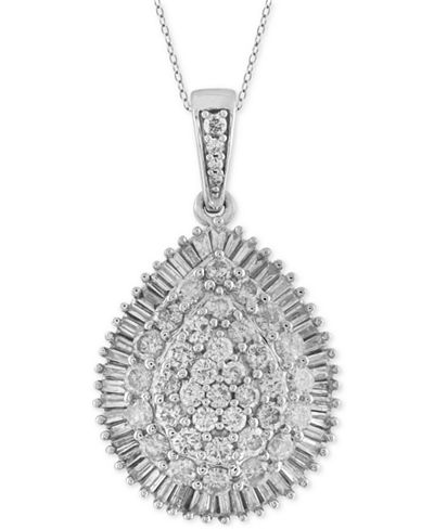Certified Diamond Cluster Teardrop Pendant Necklace (2 ct. t.w.) in 14k White Gold