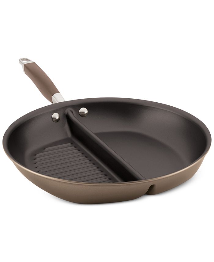 Anolon Advanced Home Hard Anodized Nonstick Divided Grill and Griddle Pan, 12.5 inch, Bronze