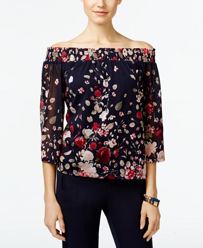 INC International Concepts Floral-Print Off-The-Shoulder Top, Only at Macy's