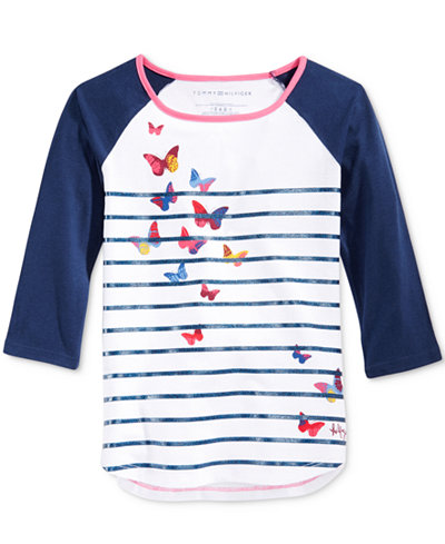 Tommy Striped Butterfly Graphic T-Shirt, Big Girls (7-16)