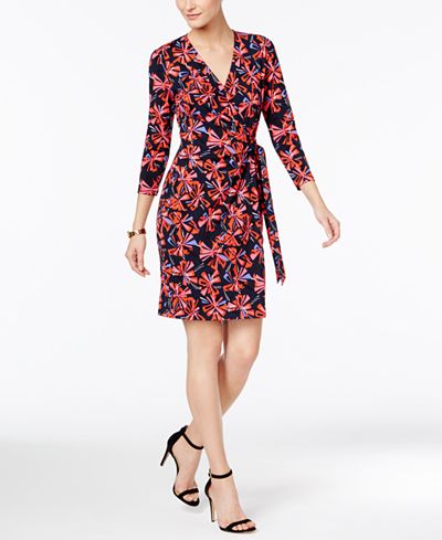 Anne Klein Printed Faux-Wrap Dress