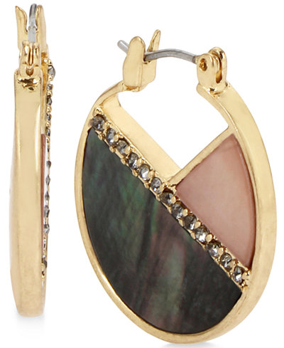 Kenneth Cole New York Gold-Tone Pavé Colored Shell Hoop Earrings