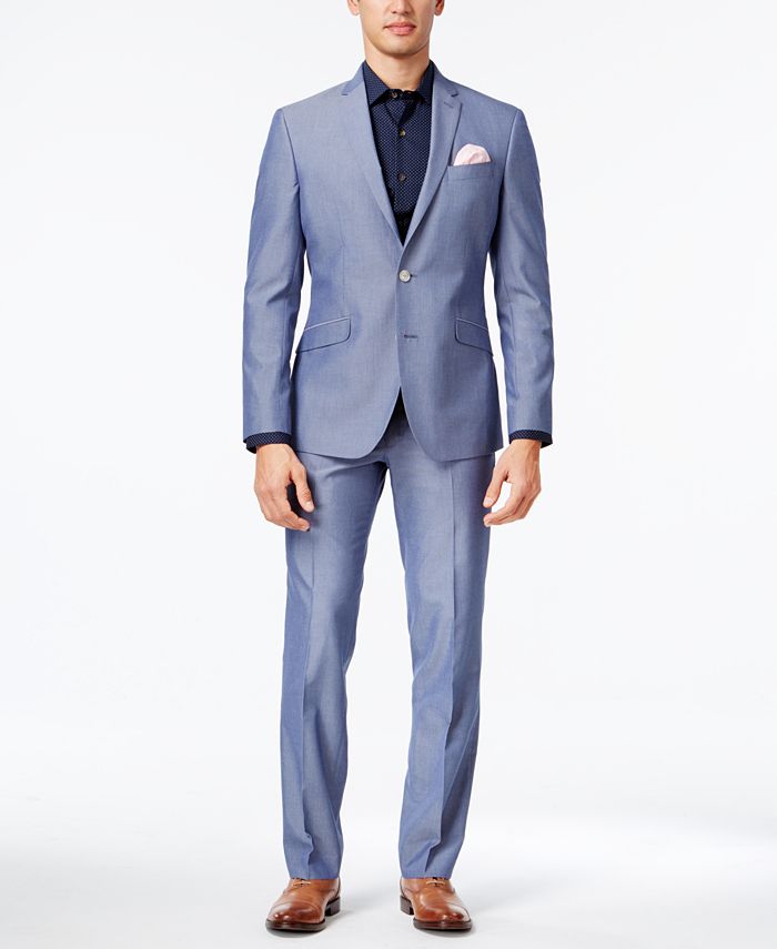 Kenneth Cole Reaction Men s Slim Fit Light Blue Micro Grid Suit