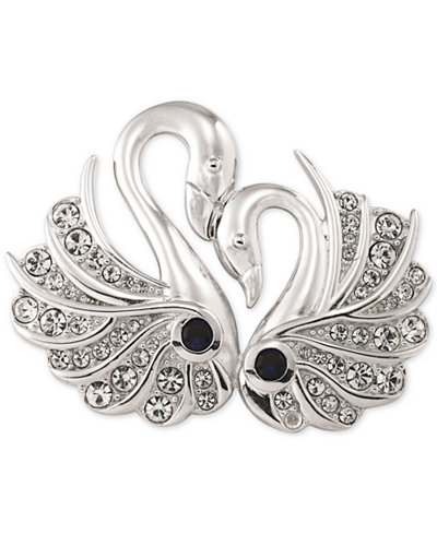 Carolee Silver-Tone Crystal Double Swan Pin