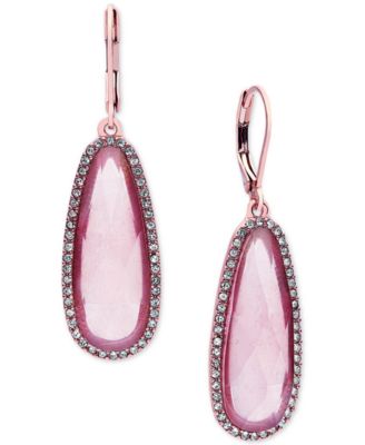 Rose Gold-Tone Pink Stone Drop Earrings