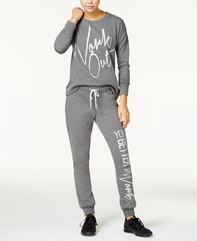 Material Girl Active Juniors' Cutout Graphic Top & Sweatpants, Only at Macy's