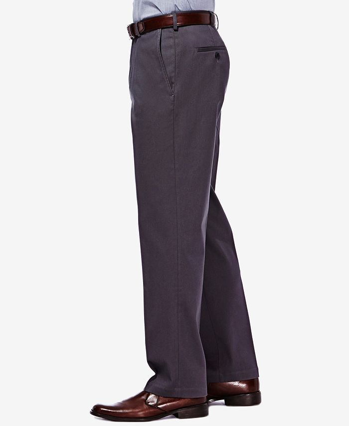 Haggar Men's Premium No Iron Khaki Classic Fit Flat Front Hidden