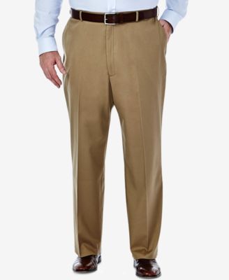 Men's Big & Tall Premium No Iron Khaki Classic Fit Flat Front Hidden Expandable Waistband Pants