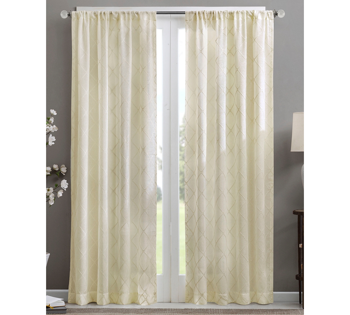Irina Diamond Sheer Window Curtain Panel, 50"W x 95"L - Ivory