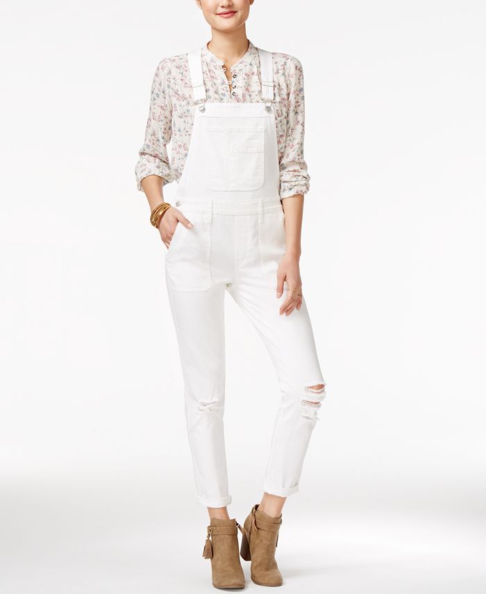 White top washed overalls