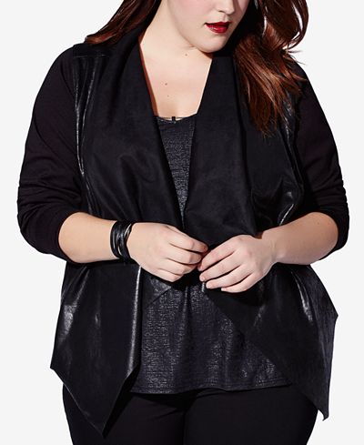 mblm by Tess Holliday Trendy Plus Size Faux-Suede Cascade Jacket