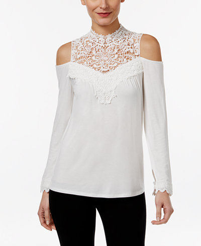 Thalia Sodi Cold-Shoulder Lace Illusion Top, Only at Macy's