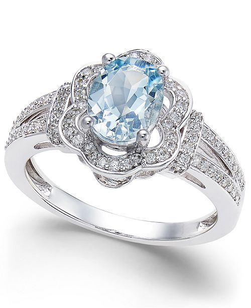 Macy S Aquamarine 9 10 Ct T W And Diamond 1 3 Ct T W Ring In 14k White Gold Reviews Rings Jewelry Watches Macy S