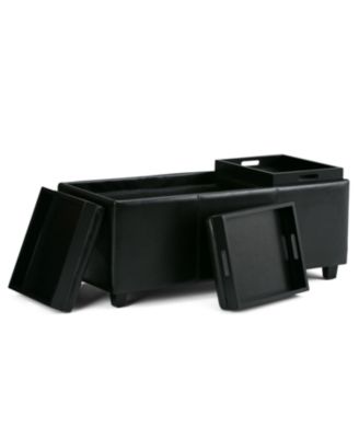 Avalon Faux Leather Storage Ottoman with 3 Trays