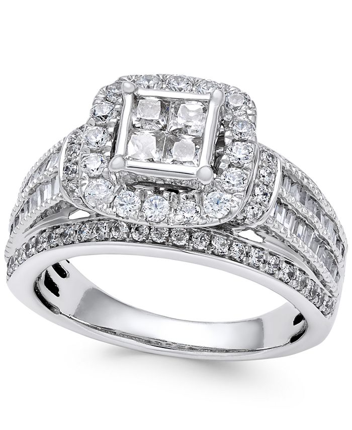 Macy's Diamond Quad Cluster Engagement Ring (1-1/2 ct. t.w.) in 14k ...